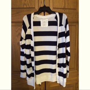 Blue and White Striped Button-Up Cardigan